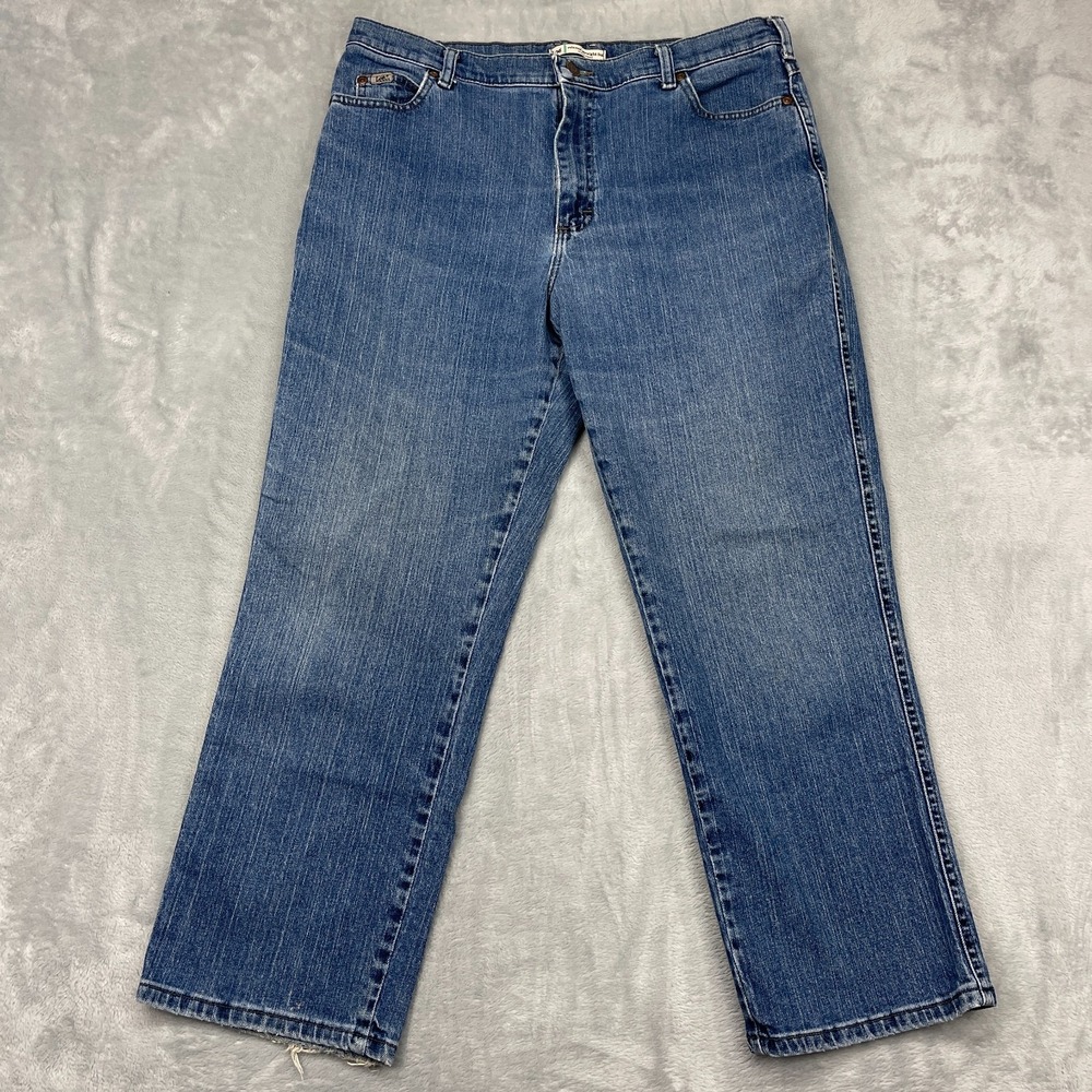 Lee Jeans Womens 16S (35x28) Blue Denim Stretch High Rise Relaxed Straight Leg